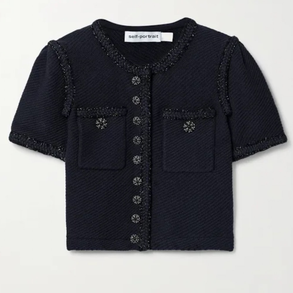 NWT self-portrait navy blue knit crop cardigan S